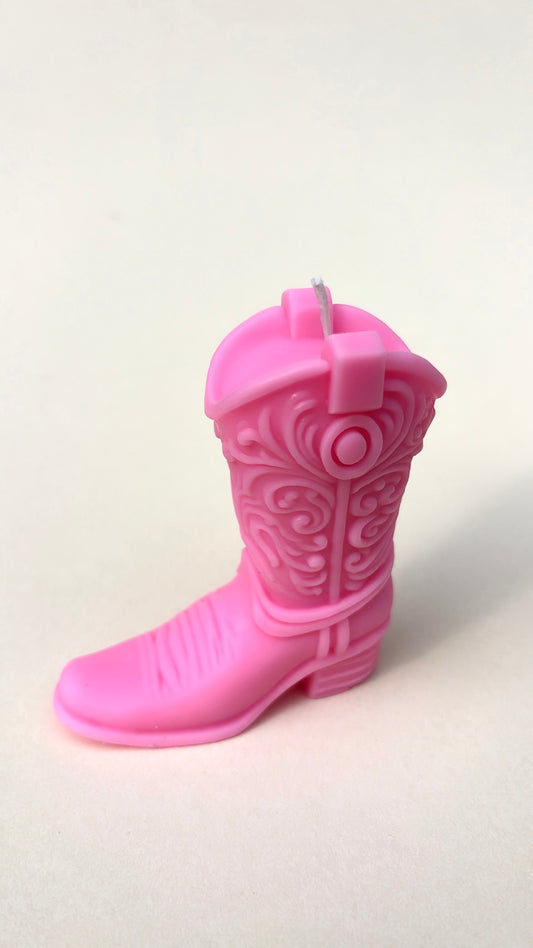 Neon Pink Cowgirl Boot Candle